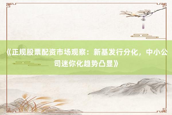 《正规股票配资市场观察：新基发行分化，中小公司迷你化趋势凸显》