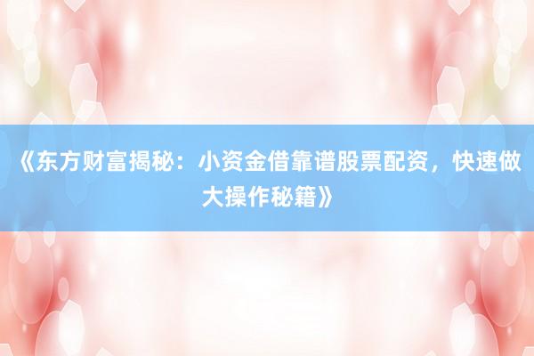 《东方财富揭秘：小资金借靠谱股票配资，快速做大操作秘籍》