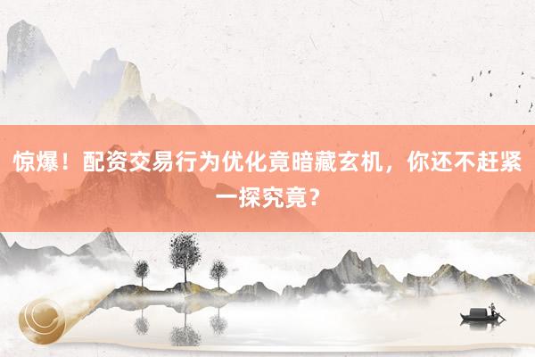 惊爆！配资交易行为优化竟暗藏玄机，你还不赶紧一探究竟？