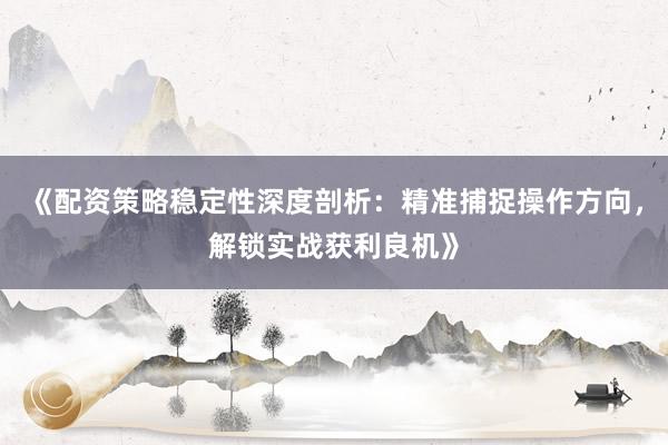 《配资策略稳定性深度剖析：精准捕捉操作方向，解锁实战获利良机》