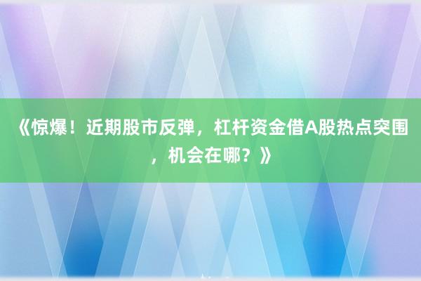 《惊爆！近期股市反弹，杠杆资金借A股热点突围，机会在哪？》