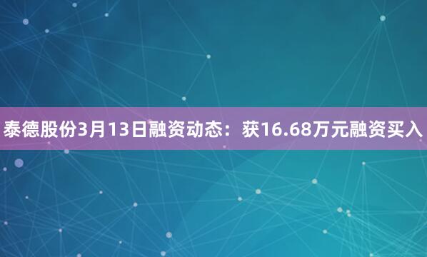 泰德股份3月13日融资动态：获16.68万元融资买入